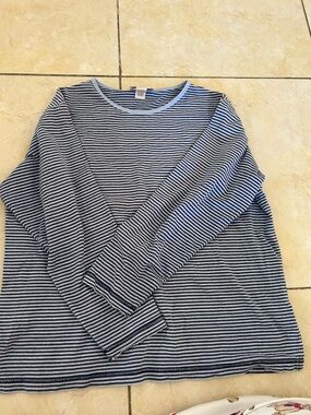 Bechamel Navy and Blue Striped Long Sleeve Tee
